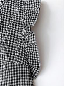 Linhara Plus Size Women's Round Neck Plaid Cap Sleeve Shirt And Elastic Waist Wide Leg Pants Two Pieces Casual Outfit, For Spring Summer