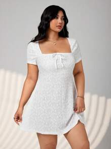 SHEIN ICON Plus Size Solid Square Neck Mini Y2K Style Casual Dress, White, Suitable For Summer Vacation, Graduation Season, Back To School Clothes - White - View 5