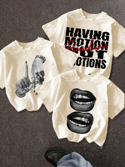 INAWLY paquete de 3 camisetas de manga corta con gráficos de estilo callejero vintage de mujeres con diseños de labios y letras