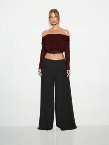 KIZN Pantalones palazzo de pierna ancha, de cintura alta, fluidos, de malla, elegantes para usar por la noche, en el hogar o en festivales y bailes