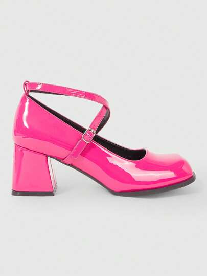 Kawaii Small Size Women's Square Toe Mary Jane High Heels, Square Toe Black High Heels, Plus Size