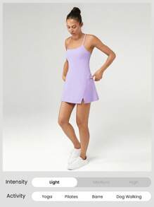 GLOWMODE FeatherFit™-Air Elevate A 字形内置 Peekaboo 短口袋迷你吊带裙低冲击日常夏季 - 紫丁香色 - 查看 8