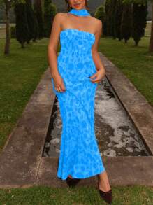 Opulessa 女式针织网眼印花紧身连衣裙