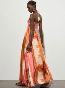 Frievida 雪纺扎染印花挂脖系带无袖度假风连衣裙 - 彩色 - 查看 2