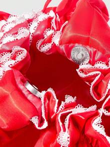 ROMWE Fairycore Red Satin Pleated Dumpling Shape Handbag Shoulder Bag With White Lace Trim - Elegant Bag For Vacation Travel Outfits - Red - View 8