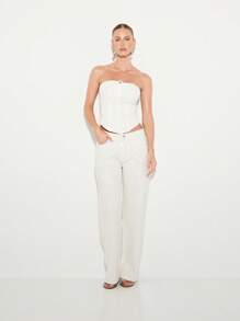 KIZN Strapless Denim Corset Top Structured Bustier White Design Fashion Summer Festival Party Club Night Out Modern - White - View 3