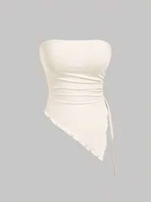 SHEIN MOD Top bustier con pliegues en la cintura atada a los lados, top tubo con estampado retro, top de otoño, top para salir, top de tirantes marrón