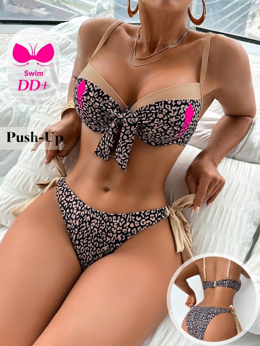 Swim DD+ 女士豹纹性感比基尼套装，适合海滩度假