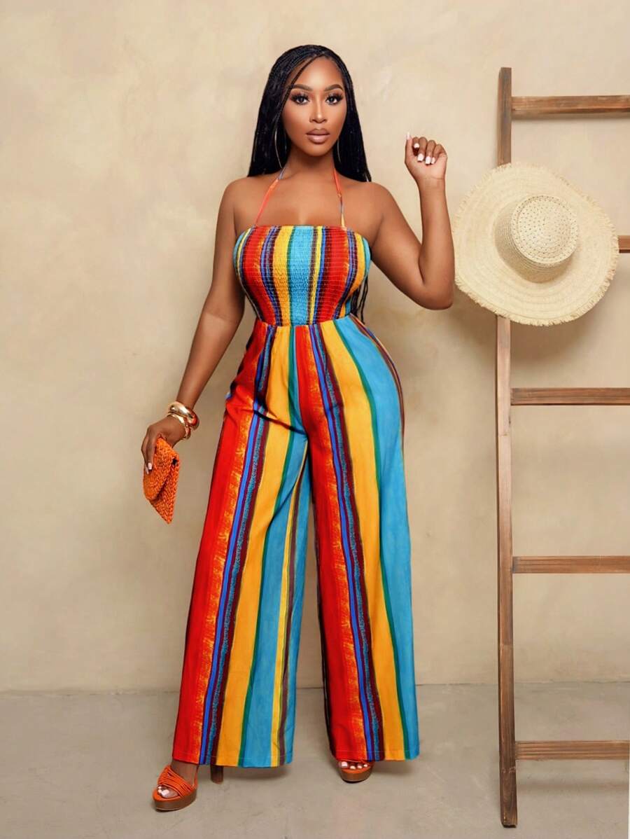 BamGleam Mono de tirantes de colores para mujer con cinturón en la cintura, verano - Multicolor - Ver 1