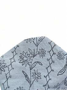 SHEIN 紫藤花卉撞色蕾丝半透视肩部短裤袖衬衫和裤子睡衣套装 - 藍色 - 查看 7