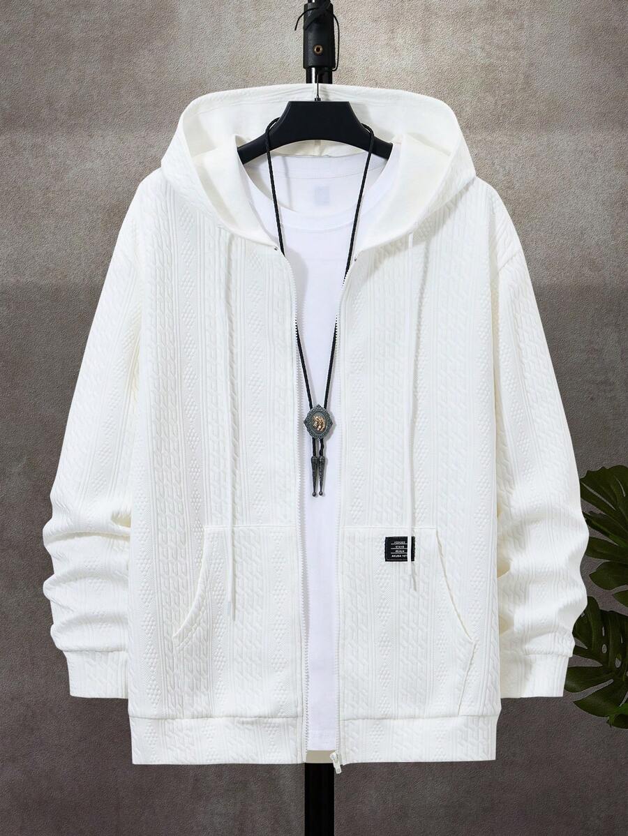 Manfinity Homme Plus Size Men's Solid Color Pocket Zipper Hoodie Sweatshirt, Fall