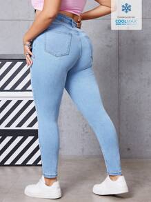 SHEIN EZwear Jeans casual à coupe slim, design poche, couleur unie, tailles plus