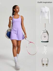 GLOWMODE FeatherFit™-Air Peekaboo Everyday Built-In Shorts Pocket Anti-Slip Dress Light Support Low Impact Yoga Studio Spring Dress Summer Quick Dry Moisture Wicking