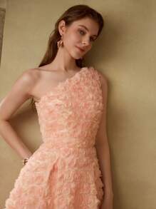 MOTF PREMIUM MESH STEREO FLORAL ASYMMETRICAL NECK DRESS - Coral Pink - View 6