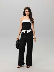SHEIN MOD ملابس علوية كاجوال للنساء بياقة قابلة للطي وخصر بسحاب، مناسب للمواعيد والمهرجانات والحفلات والأساسيات والمكتب والأسلوب المتميز، مناسب لرأس السنة والنساء Y2K والكاجوال الأعمال والجوث والعطلات والنساء الأعمال الكاجوال والملابس الغربية للنساء والملابس المكتبية للنساء وملابس عيد الحب - أبيض وأسود - مشاهدة 5