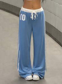 StreetHx 女式数码印花撞色腰休闲运动街头复古长款运动裤，春夏