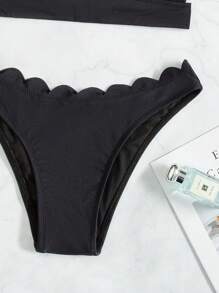 Swim Vcay 2件套夏季优雅黑色激光切割花卉短款上衣和高腰内裤比基尼套装 - 黑色 - 查看 5