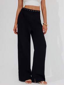 Roylia Vintage American Sexy Slit Waist Skinny Fit Versatile Women Suit Pants - Black - View 1