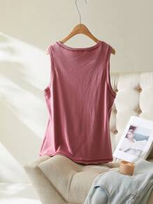 CosyJoli Plus Size Casual Summer Sleeveless Top With Contrasting Stitching - Dusty Pink - View 2