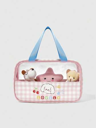 Kawaii Fashionable Plaid Patchwork Transparent Toiletry Bag Accessory