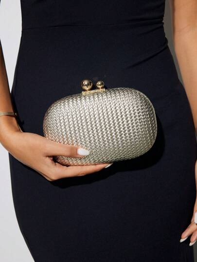 SHEIN BAE Fashionable And Elegant Gold Straw & Iron Frame Clutch Bag