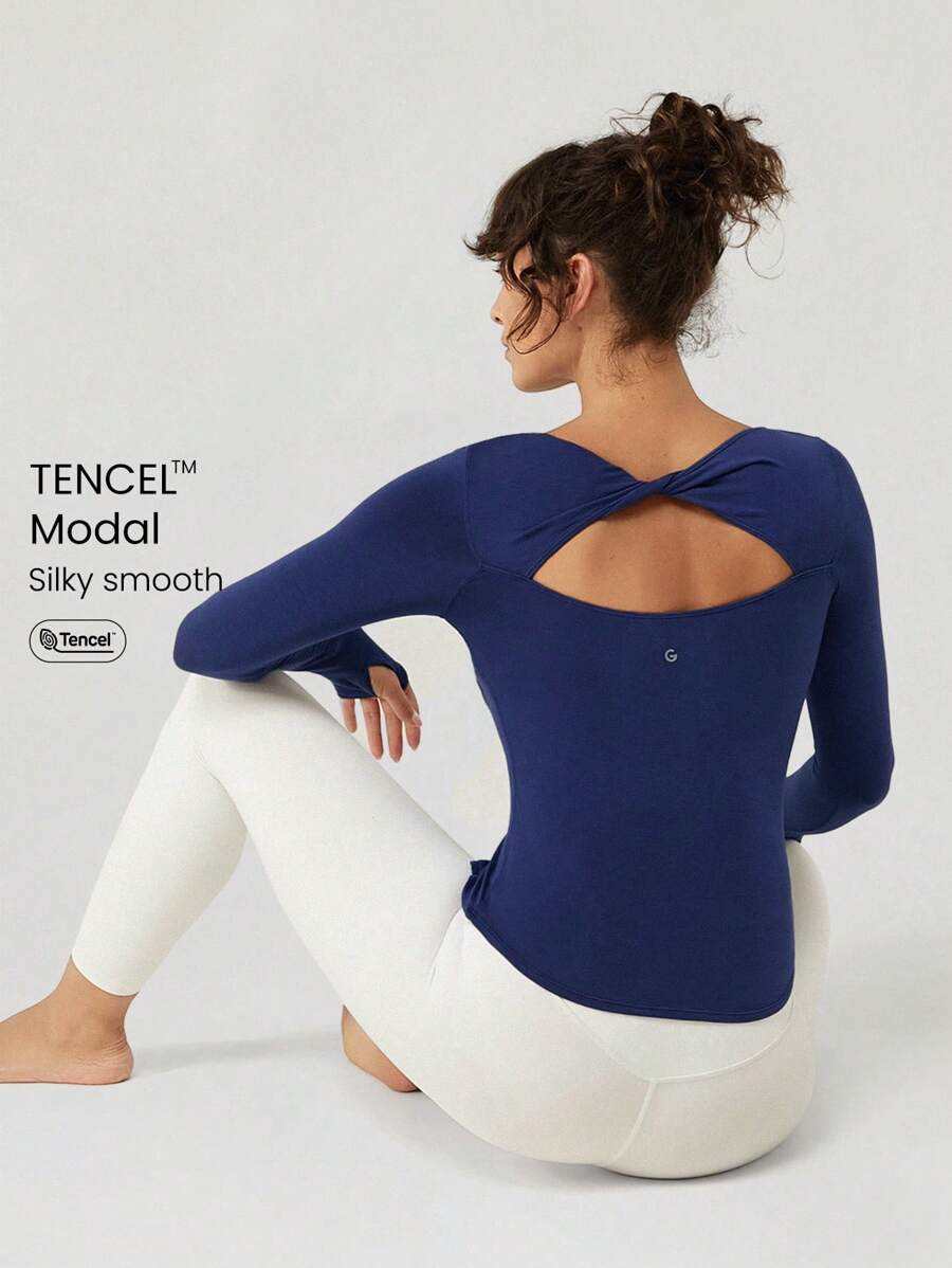 GLOWMODE Tencel™ 莫代尔后背打结长袖 T 恤 - Dark Blue - 查看 1
