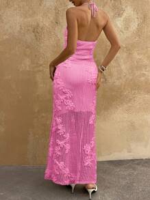 Selianne Women's Embroidered Texture Spaghetti Strap Dress - Pink - View 2