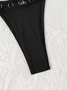 SHEIN Swim 1 pieza Braguita de bikini con recorte en anillo negra de playa y vacaciones para mujer, verano - Negro - Ver 5