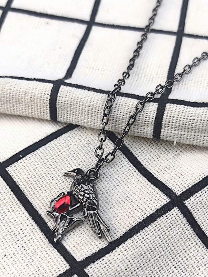 Our Vintage Badge Ruby Necklace, Gothic Dark Raven Necklace