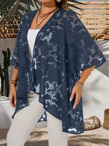 EMERY ROSE 加大码纯色透视不对称下摆优雅外套，女士夏季服饰，狂欢派对，复活节曲线，乡村音乐会