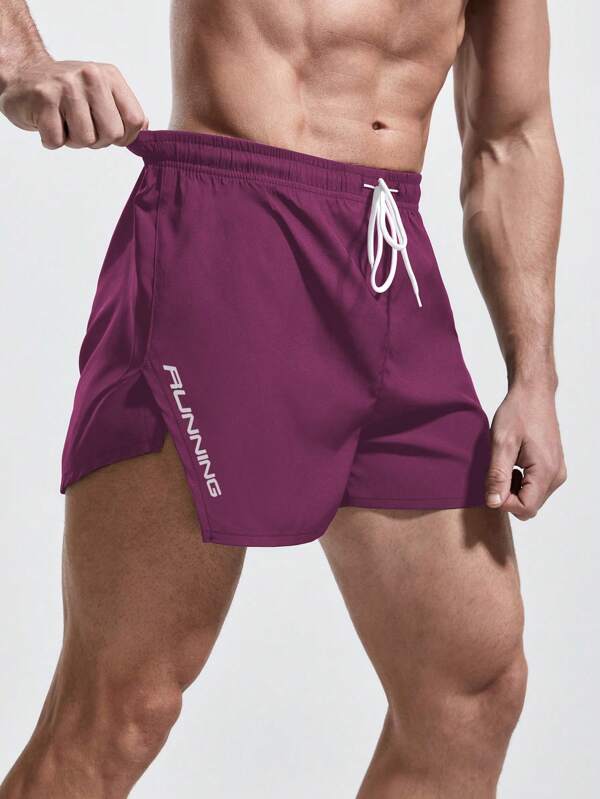 Manfinity Sport Polished Men's Elastic Waist Drawstring Split Hem Casual Sports Shorts, Summer Sweater Shorts Running Shorts