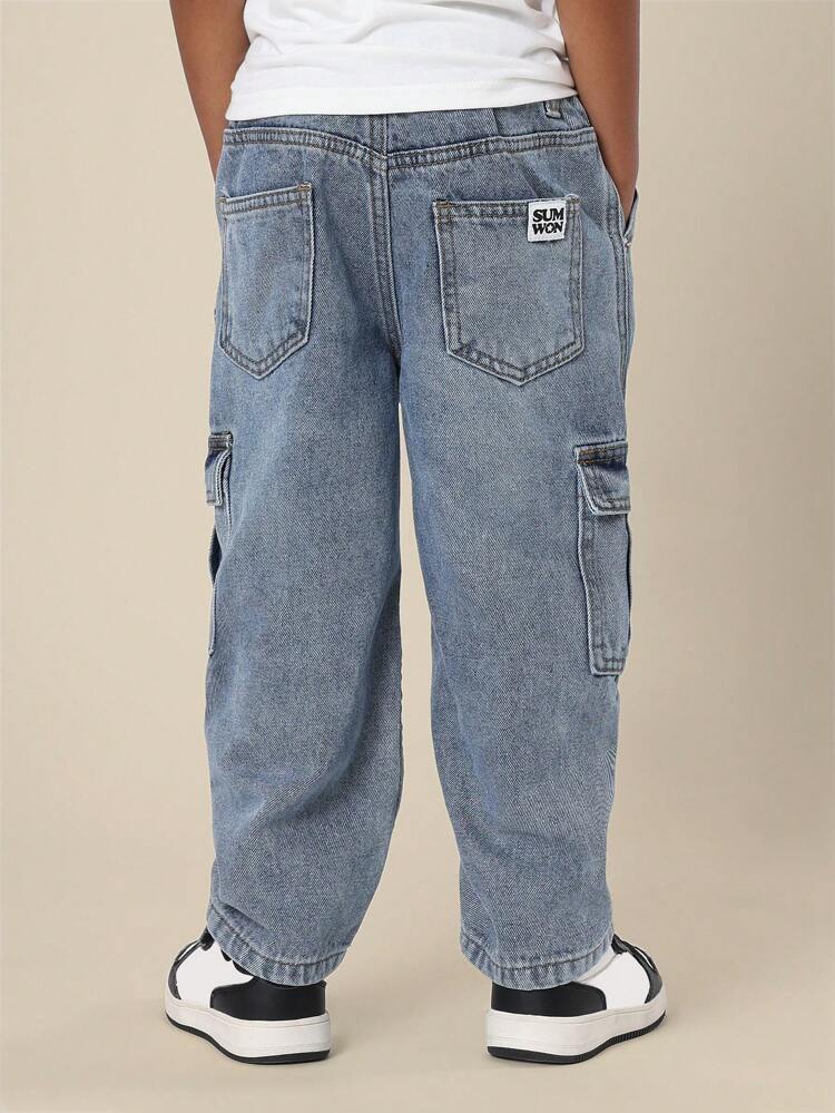 Young Boys Denim Cargo Relaxed Fit Utility Jeans