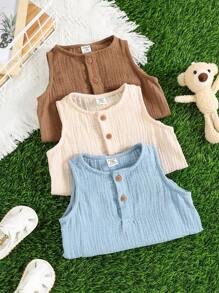 SHEIN Set de 3 piezas de bodis sin mangas de algodón de unicolor para bebé recién nacido niño, paquete básico para verano, body de burbuja para bebé, ropa neutra para bebé recién nacido niño/niña