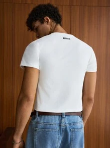 SWAVVY 1 件男士 Y2K 趣味休闲高街复古风格樱桃图案 T 恤返校万圣节夏季 - 白色 - 查看 2