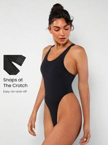 GLOWMODE FeatherFit™ Powerhouse 工字背吊带丁字裤紧身衣 低冲击瑜伽日常夏季黑色运动紧身衣