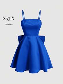 SHEIN MOD 女士纯色蝴蝶结后背装饰优雅吊带背心连衣裙 - 寶藍色 - 查看 7