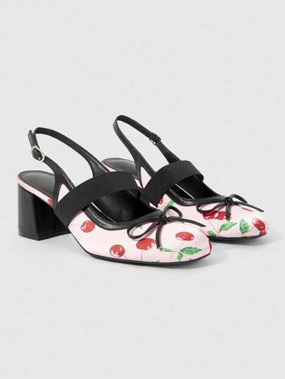 Kawaii Elegant Mary Jane Style Hollow Out High-End Women Contrasting Plaid Cloth Chunky Heel Pumps