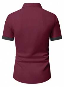 Manfinity Mode Men's Fashion Casual Stitching Stand Collar Short Sleeve Button Placket Shirt. Men's Casual Shirt, Men's Commuter Shirt. Contrast Color Fabric Stitching. Suitable For Daily Wear, Going Out, Meeting Friends, Leisure, Commuting To Work. Can Be Given As A Gift To Family, Boyfriend, Husband, Father. Men Fitted Shirts Style Shirts For Men Shirts For Men Men Shirts Nice Shirts For Men