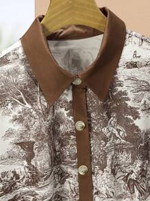 Lacomfia Camisa holgada de manga corta con estampado integral, talla grande, informal, para primavera/verano - Multicolor - Ver 5