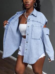 Slaydiva Dam Casual Sexig & Elegant Jeansjacka & - Blå - Visa 8