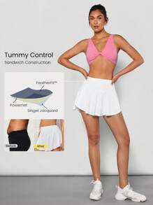 GLOWMODE Quick-Dry Tummy Control Pleated Flowy Skort With Built-In Shorts