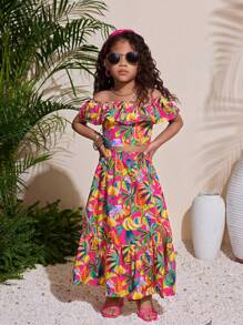 مجموعة للفتاة الشابة تتكون من ملابس علوية كاميسول بنقشة زهور مبعثرة وتنورة قصيرة بنفس النقشة، من القماش المنسوج الخفيف للربيع والصيف - متعدد الألوان - مشاهدة 6