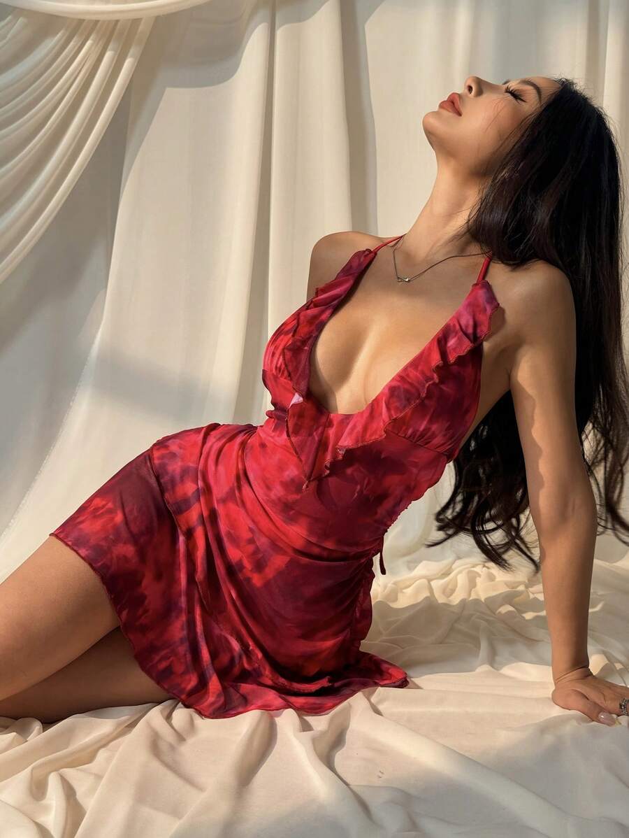 SHEIN EZwear Women's Mini Halter Dress, Fashionable For Summer - Red - View 1