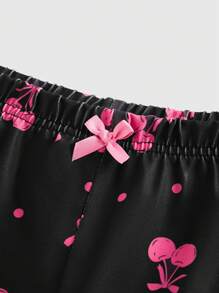 ROMWE 樱桃点交叉罩杯蝴蝶结吊带背心和短裤睡衣套装，休闲家居服 - 黑色 - 查看 4