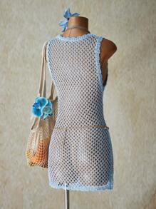 SHEIN ICON 纯色透明无袖罩衫背心，夏季休闲装 - 淺藍色 - 查看 2