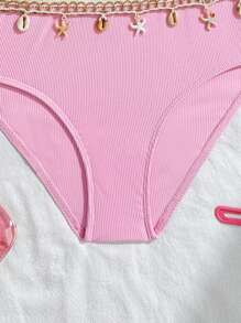 Tween Girls Shell Trim Halter Bikini Set, Suitable For Beach Vacation Summer Holiday - Pink - View 5