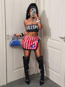 BamGleam Chân váy chữ A kẻ sọc cho nữ, thời trang cho mùa hè - Nhiều màu - Xem 3