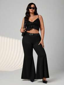 SHEIN ICON Damen Lässig Hose mit ausgestelltem Bein in Schwarz, Große Größen, vielseitig einsetzbar und figurbetont - Schwarz - Übersicht 6