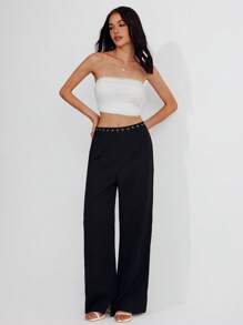 Roylia Vintage American Sexy Slit Waist Skinny Fit Versatile Women Suit Pants - Black - View 5