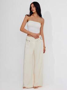 Roylia Women's Summer Low-Waist Cargo Pants With Zipper Detail And Pockets, Straight Leg Design - Apricot - View 3